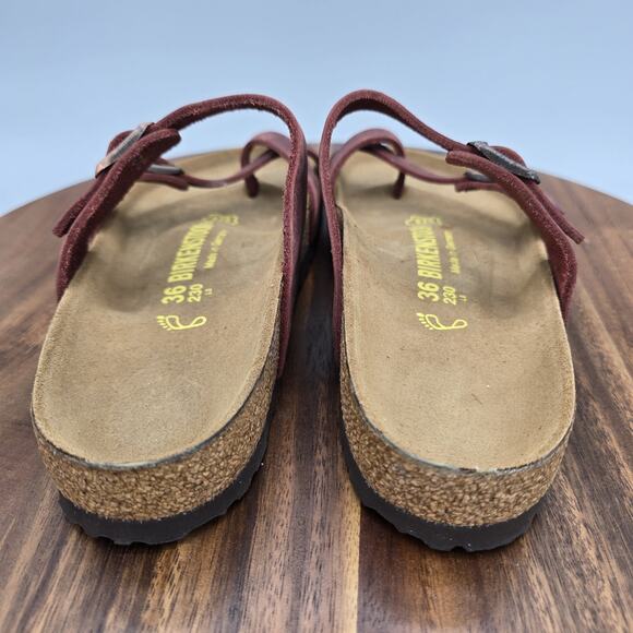 Birkenstock Mayari Sandals Womens 5 36 Red Brown Waxy Leather Shoes Toe Loop - Picture 4 of 8